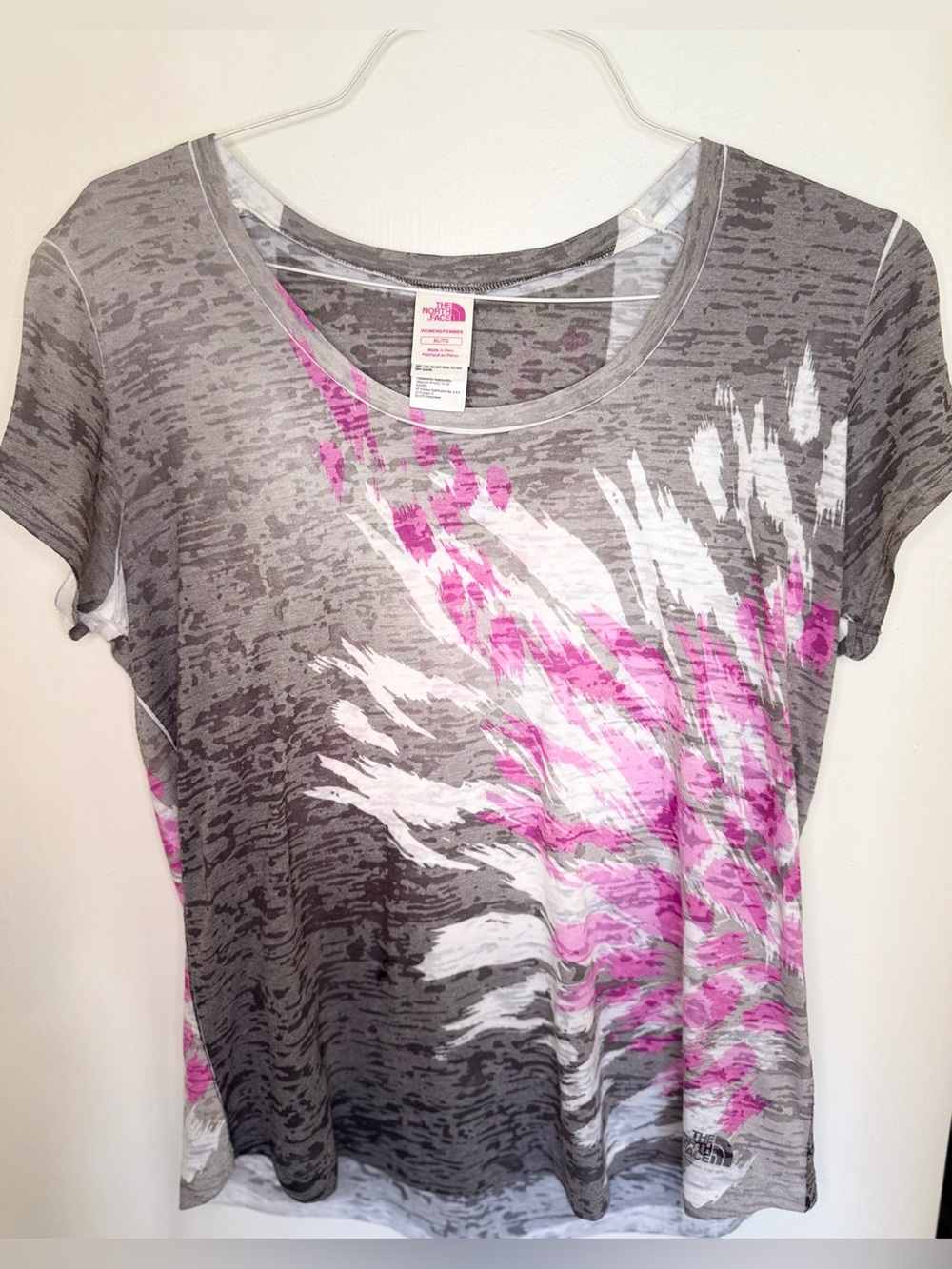 The North Face Gray Pink Abstract Burnout Graphic Tee Women’s XL